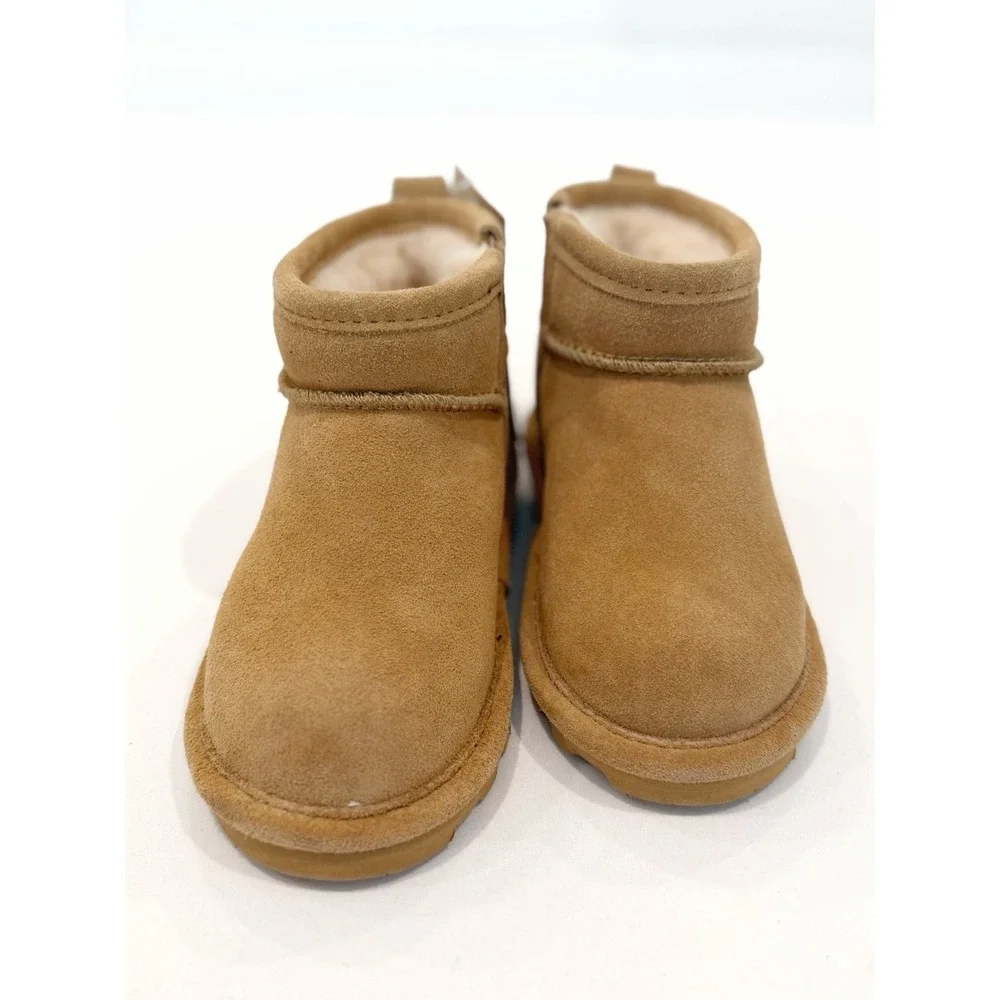 BEARPAW Shorty Toddler 10 Ankle Booties boots Brown Suede Logo Round Toe fur